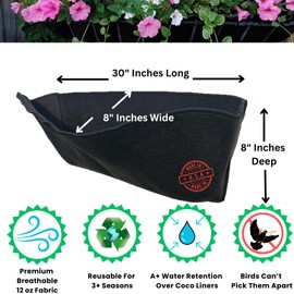 EZ Swap Pots 30 Inch Fabric Trough Coco Liner Replacement for Window Basket Flower Planter - 30" Coconut Coco Fiber Alternative for Hanging Basket Planters. Use 3+ Seasons - Made in The USA! (2-Pack)