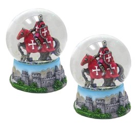 ICE ARMOR 2-PC Gift Set 3.25" W Red Crusader Cavalry Snow Globe Statue Sculpture Ornament Decoration Home/Room Decor for Housewarming, Holidays, Christmas Special