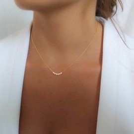 Annika Bella Beaded Necklace for Women, Length 16-18 Inches, Gold Necklace with Silver Beads, Tarnish-Resistant, Layering Short Necklaces, Dainty Gift for Her