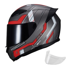 JQF Gear Full Face Helmet Black Motorcycle Motorbike Street Bike Racing Helmets for Adults WS-607 DOT Approved (Red Mecha, XXL)