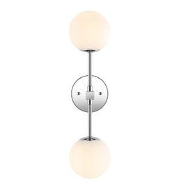 BAODEN Modern Wall Sconce 2-Lights Industrial Mid Century Bathroom Vanity Wall Light with White Globe Glass Lampshade Brushed Chrome Finished Lighting Fixture (Chrome Color)