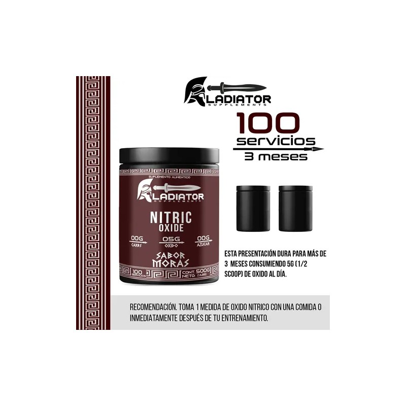 Óxido Nítrico Gladiator 500gr 100 Servicios Varios Sabores