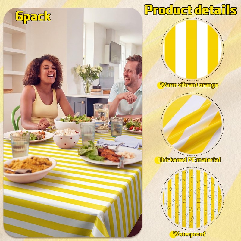 Moukeren 6 Pack Yellow and White Striped Tablecloths 54 x