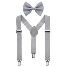 Miobo Unisex Kids Bow Tie Braces - Stylish and Practical with Three Clips, gray