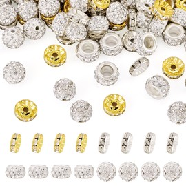 Boutigem 120Pcs Rhinestone Clay Beads Bracelet Making Kit Pave Disco Ball Beads Rondelle Rhinestone European Beads Flat Round Loose Spacer Beads for Jewelry Making
