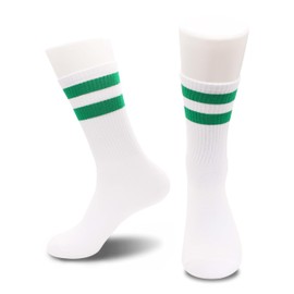 vohiro Classic Striped Tube Socks, Soft Cotton Retro Tube Socks For Men, Women& Teens, 1 Pairs, White/Green - Christmas Fathers Day Graduation Cotton Gift For For Men, Women, Teens. (151)