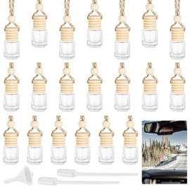 Homaisson 20 PCS 5ml Car Diffuser Bottles, Car Diffuser Bottles Empty Bulk, Glass Car Air Fresheners with Wood Lid, Car Aromatherapy Diffuser with Funnel and Droppers for Essential Oils Perfumes