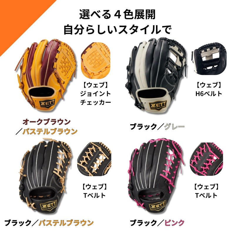 Zett BRGB35520Z Soft Baseball Glove, Fine Play, All Around, Black