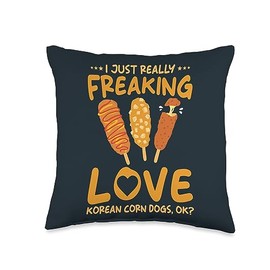 Korean Corn Dog Design Gamja Hot Just Really Freaking Love Korean Dogs Throw Pillow, 16x16, Multicolor