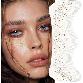 6 Pcs Tatuaje de Pecas Doradas, Pecas de Glitter Tattoo, Tatuajes Temporales de Pecas con Purpurina Dorada, Brillantes y Resistentes al Agua, para Fiestas, Festivales y Carnavales