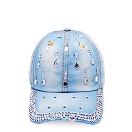 Topstyle Jeans Cap in Vintage Style with Star and Rhinestones, Baseball Cap, Glittering Denim Baseball Cap, 13a18 Snowflake Blue, Unit size