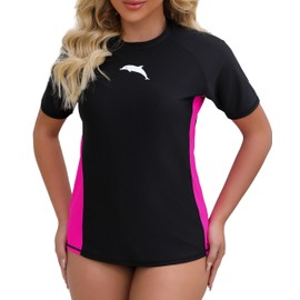 Halcurt UV Shirt, Women's Short-Sleeved Rash Guard UPF 50+ Swimming Shirt, Quick-Drying Swimming Shirt, M-XXL