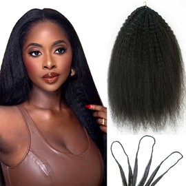 Ssawhair Kinky Straight Crochet Human Hair Knotless Pre-Separated Yaki Straight Human Hair With String Pre-Looped Reusable Feather Crochet Hair Extensions 16Inch 120g 100Strands