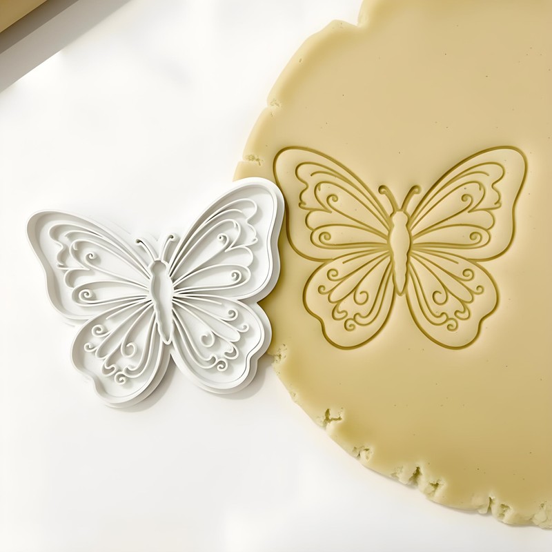 Flower Cookie Cutters Butterfly with Plunger Stamps Handle Detailed 3.5"