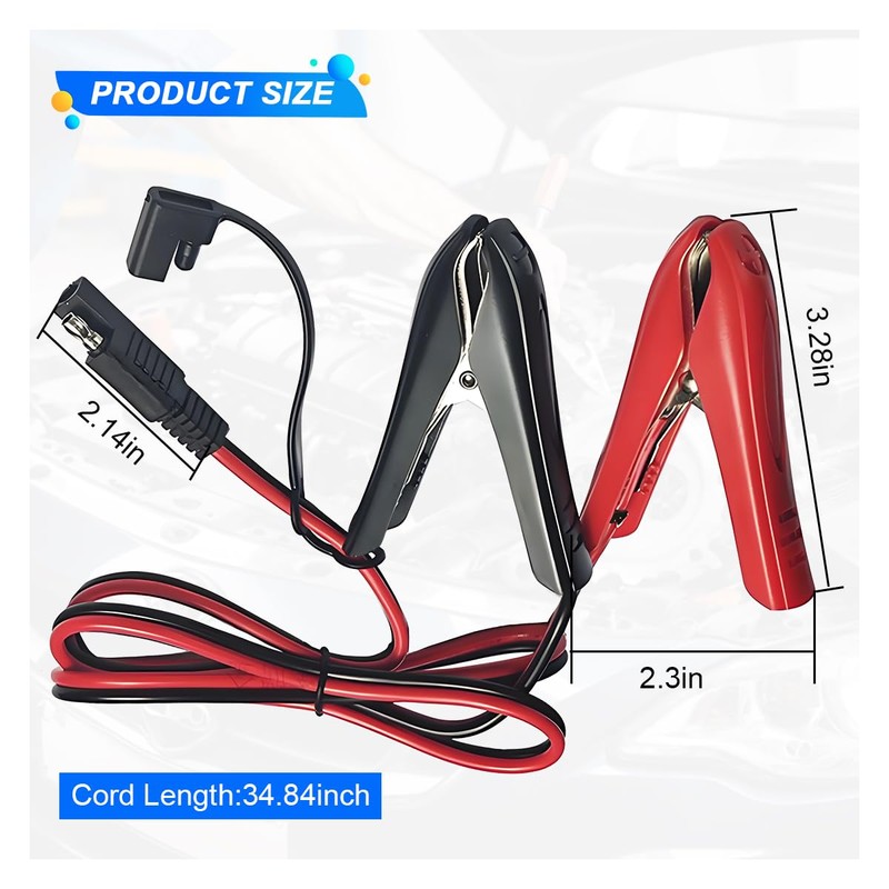 3.2FT 12V 14AWG Alligator Crocodile Clip to SAE Connector, Quick