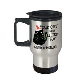 9701250-Christmas Travel Mug Funny Grumpy Cat Your Gift Is In The Litter Box Sarcastic Holiday Secret Santa Ideas for Friends Coworker Novelty 14 oz S