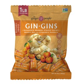 GIN GINS Mandarin Orange Ginger Chews – Natural Fresh Ginger Candy by The Ginger People – Individually Wrapped Healthy Candy – Mandarin Orange Flavor – Large 1 lb Bag (16oz) – Pack of 1