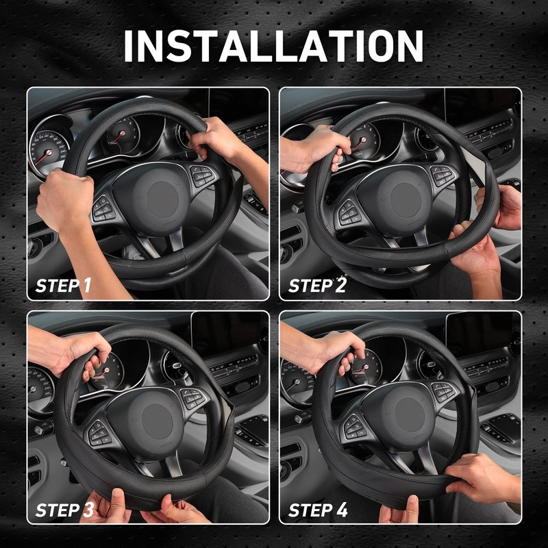 SEG Direct Black Car Steering Wheel Cover Medium Size 14.5-15