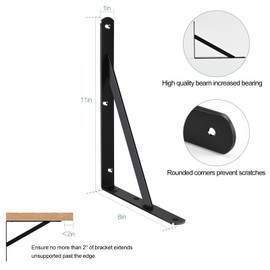 16 Pack L11 x H 8" Black Heavy Duty Shelf Brackets with Screws Metal Shelf Brackets Shelf Support Angle Brackets for Shelves L Brackets Heavy Duty Floating Shelf