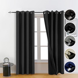 FEBSIXTH 100% Black Blackout Curtains for Bedroom,Black Out Curtains 84 inch Long,Curtains for Living Room,Room Darkening Curtains Bedroom Curtains,Curtains & Drapes,Long Curtains,54 Wide,2 Panels