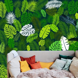 12 Large Leaf Stencils - Reusable Monstera & Palm & Fern & Banana Tropical Jungle Leaf Stencils for Painting on Walls, Furniture, Canvas, Wood, Backdrop, Home Wall Decor & DIY Art Crafts