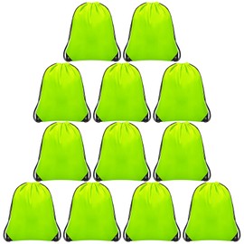 Grneric 12Pcs Drawstring Backpack Bulk Cinch Bag, Polyester Drawstring Bags for Gym Yoga Beach Camping Party(Fluorescent green)