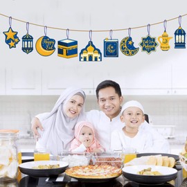 Pack of 30 Ramadan Decoration Eid Mubarak Hanging Decorations Pendant from Signs of Ramadan Kareem Muslim Islamic Moon Star Lantern Castle Decoration Ramadan Decoration (Blue)