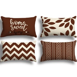 ZWJD Cushion Cover, 30 x 50 cm, Set of 4, Decorative Outdoor Cushion Covers, Linen Decorative Cushion for Bedroom, Sofa, Chair, Bed, Garden (30 x 50 cm, Coffee)