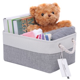 CREADARD Fabric Storage Basket, Foldable Linen Storage Box for Nursery and Home, Collapsible Canvas Shelf Basket for Wardrobe or Bedroom, Grey and White