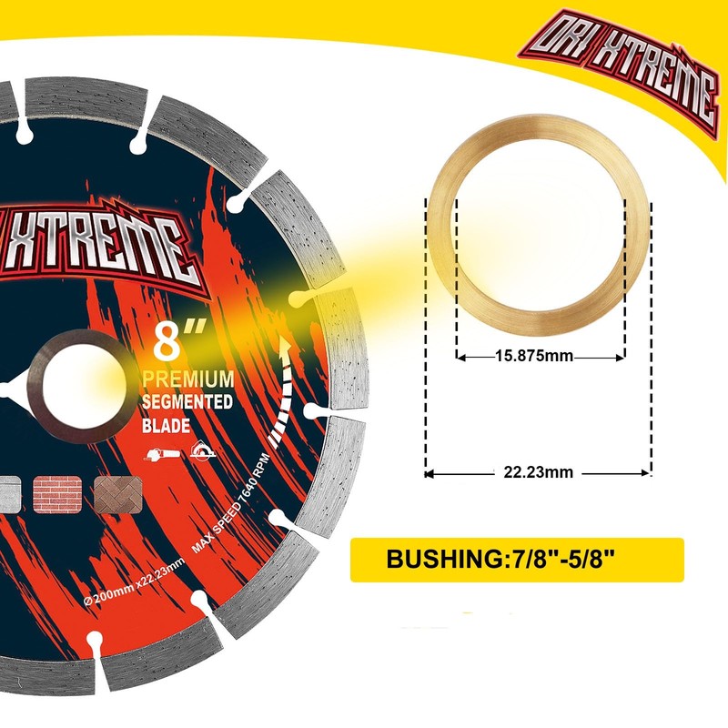 ORIXTREME 8Inch Diamond Saw Blade, Segmented General Purpose Blade Dry/Wet