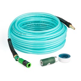 Yolass Air Compressor Hose 1/4”x 100 ft Bule Transparent Flexible Reinforced Polyurethane (pu) Air Hose with 1/4" 360 Swivel Coupler and Plug Fitting,Bend Limiter