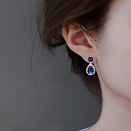 CHERUBIC Pendientes colgantes de lágrima para mujer, de corte redondo, chapados en oro blanco, con circonita cúbica, elegantes pendientes colgantes de pera, Circonita cúbica, circonita