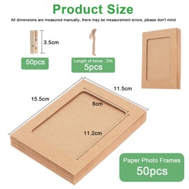 HonGien Paper Picture Frames, Pack of 50 Kraft Paper Picture Frames, Hanging Album Frames for Displaying Beautiful Cute Photos and Dectorating Home, Classroom, Office (Wood Colour)