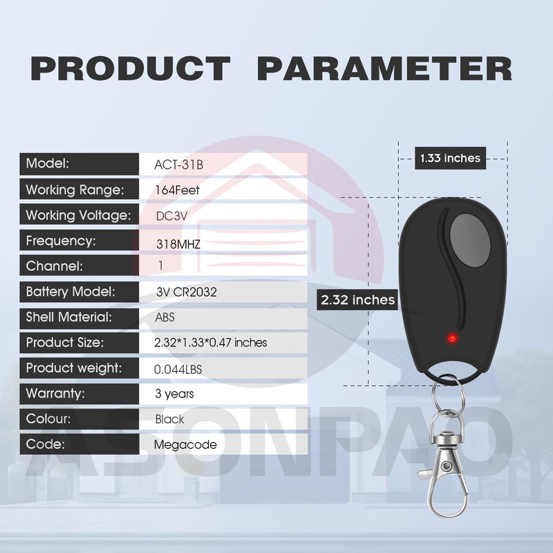 1 for ACT-31B Linear Garage Door Opener Remote, 3-Year-Warranty
