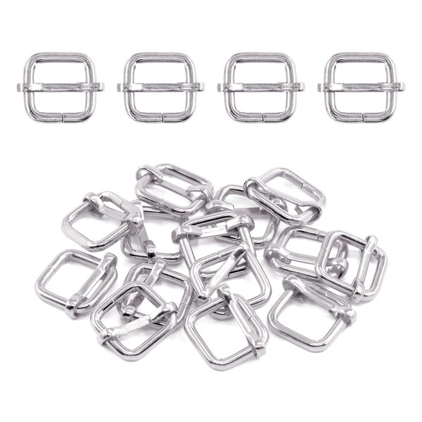 Swpeet 60Pcs 1/2 Inch - 13mm Sliver Metal Rings Metal Rectangle Adjuster Triglides Slides Buckle, Roller Pin Buckles Slider Strap Adjuster Keychains for Belt Bags DIY Accessories (Sliver, 1/2 Inch)