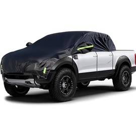 Konnfeir Half Car Cover All Weather Car Body Cover for All Season Sunshade Cover Snow Cover Waterproof 210D Polyester with Cotton (Fit Small and Medium Size Pickup (Crew Cab))