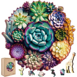Wooden Jigsaw Puzzle for Adults and Kids Unique Shape Wood Colorful Beautiful Box Fun Challenge Brain Health Family Game Creative Gift for Friends Rompecabezas Madera(Mandala Succulent 500pcs)
