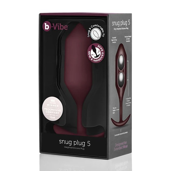 b-Vibe - The Snug Plug 5 - Dark Red - 350 g Plug with Flared Base and Weighted Balls