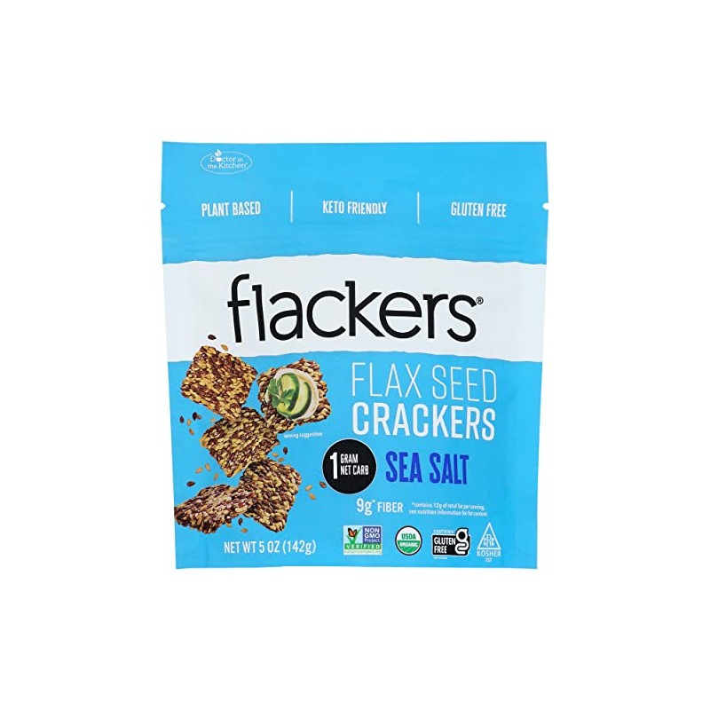 Flackers Organic Sea Salt Flaxseed Crackers, Gluten Free, Non GMO,