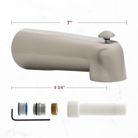Westbrass E507DUS-07 Universal Fit 7" Diverter Tub Spout, Zinc, Satin Nickel