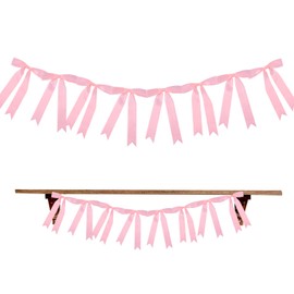 BOXOB Pink Bow Banner, 6.56FT Polyester Bow Garland Decorations Stylish Coquette Birthday Supplies for Engagement Wedding Bridal Shower Bachelorette Party