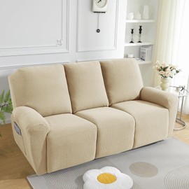 JIVINER 8-Piece Recliner Sofa Covers Stretch Jacquard Couch Covers for Reclining Slipcovers for Living Room 3 Cushion Soft Recliner Protector with Pocket (Sofa Recliner, Light Beige)
