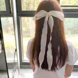 Long Ribbon Hair Bows for Girls Bow Claw Clip Beige Bowknot Hair Claw Clip for Women Girls Bow Knot Hair Clips Barrette with Bow Decor Hair Clip for Women Girls