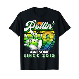 Bowling Party Rollin' 9 Awesome 2015 Retro 9th Birthday Boys T-Shirt