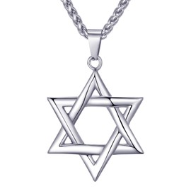 MOO&LEE Men's Stainless Steel Pendant Necklace Jewish Star of David with 24 Inches Link Chain