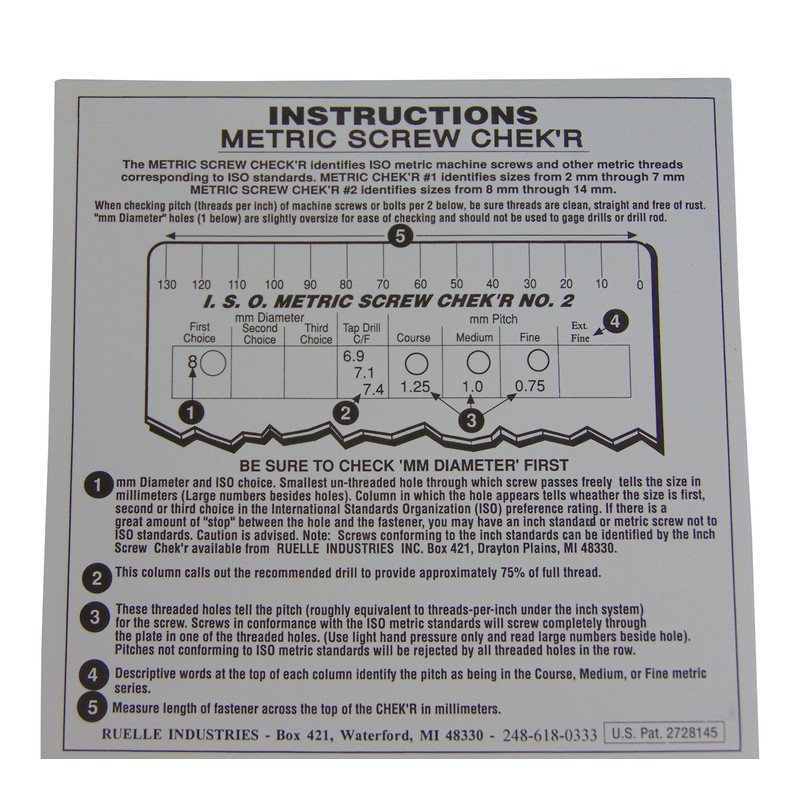 Screw Chek'r Metric Screw Thread Size Gauge No. 2 (8MM