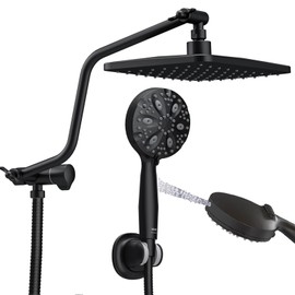 WRISIN 10 Inch Rain Shower Head with Handheld Spray, 7-Function Handheld Showerhead, Adjustable Metal Shower Extension Arm, Stainless Steel Hose, Matte Black