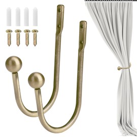 Curtain Holdbacks, 2 Pcs Metal Curtain Tie Backs Retro U-Shaped Wall Mounted Curtain Tieback Decorative Drapery Holder with Screws for Bedroom Fixed Curtain or Hanging Items (Ancient Green)