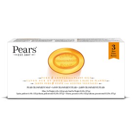 PEARS Soap, Face & Body Soap, Amber Value Pack – Pure & Gentle Transparent Bar Soap, Moisturizing Glycerin Soap with Natural Oils for Pampered, Glowing Skin, 3 Soap Bars, 13.2 Oz