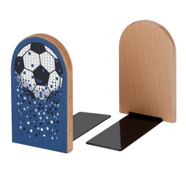 Grunge Vintage Football Soccer Book Ends Decorative Wood Bookends for Shelves Kids Room Desk Home Office Book Stoppers for Magazines,Books, DVDs, 1 Pair/2 Pieces(5x3.1 in)